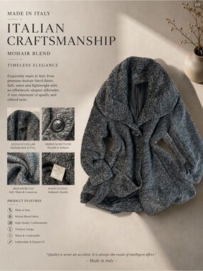 Womens Gray Button-Front mohair Blend Coat